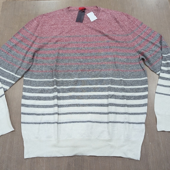 Mens Isaia Linen/Cotton Striped Crewneck Sweater Red Multi - Picture 1 of 5